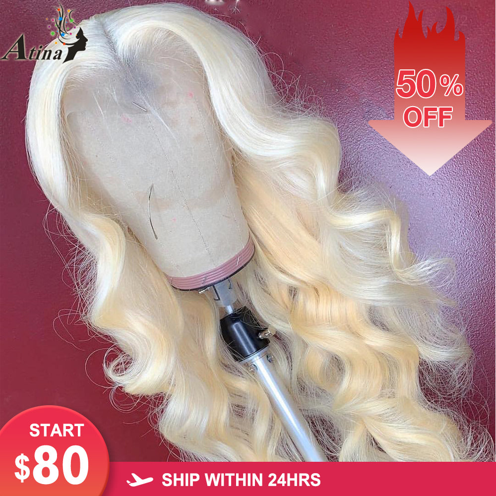 613 Blonde Human Hair Wigs Body Wave Transparent Lace T part Wig