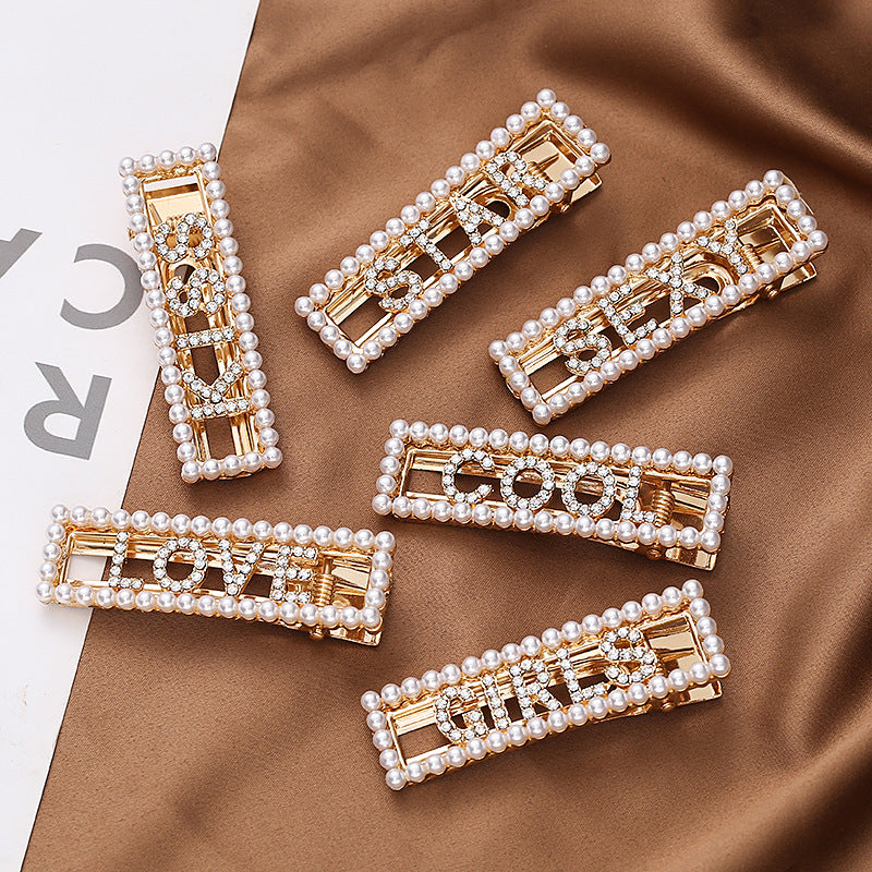 Fashion Women Girls Pearl Hair Clips Set Elegant Headwear Hairpins Barrettes Korea Design Hairpin Headband Hair Accessories New Crystal Shiny Rhinestones Word Letters Styling Tool Hairgrip Diamond Clips Clamp