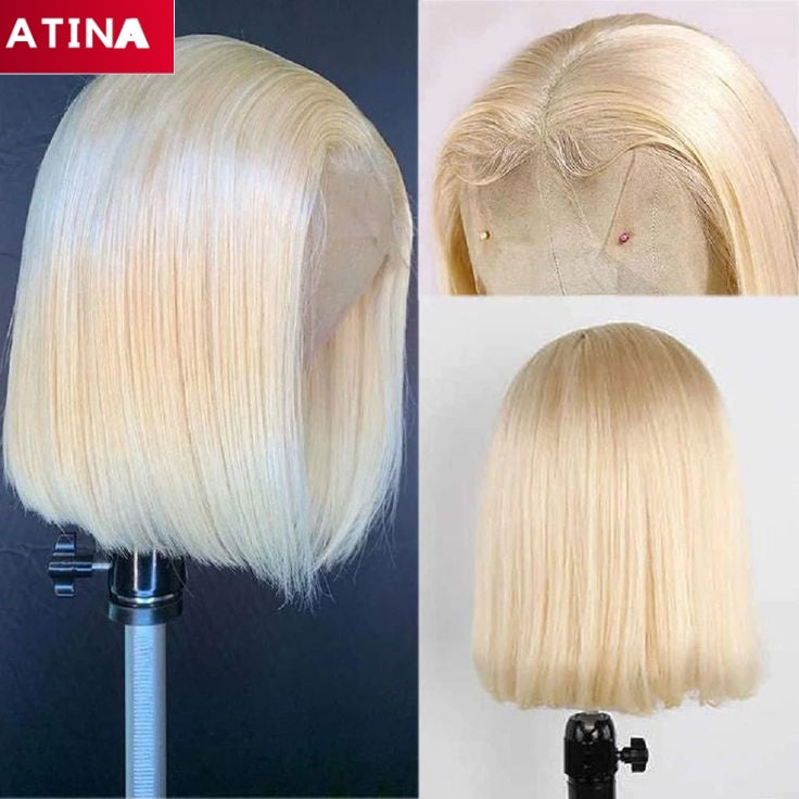 613 Blonde 13x4 Lace Front Human Hair Wigs Short Straight Bob Pre Plucked