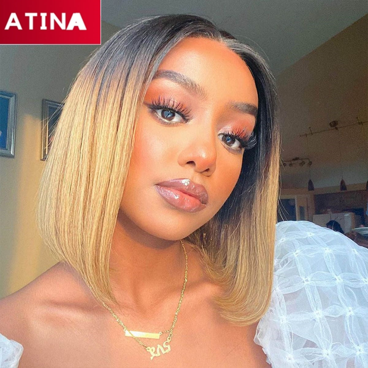 Short 1B/27 Ombre Honey Blonde Bob Wig 13X4 Lace Front Human Hair Wigs