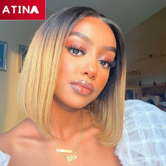 Short 1B/27 Ombre Honey Blonde Bob Wig 13X4 Lace Front Human Hair Wigs