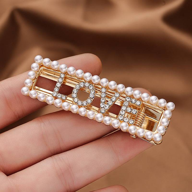 Fashion Women Girls Pearl Hair Clips Set Elegant Headwear Hairpins Barrettes Korea Design Hairpin Headband Hair Accessories New Crystal Shiny Rhinestones Word Letters Styling Tool Hairgrip Diamond Clips Clamp