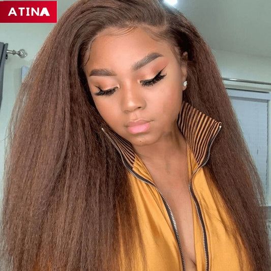 Brown Kinky Straight 13x4 Lace Frontal Human Hair Wigs