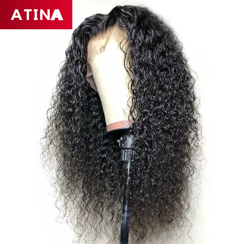 Curly 360 Lace Frontal Wig Pre Plucked with Baby Hair Curly Brazilian Water Wave Lace Front Human Hair Wigs Deep Wave Atina Hair