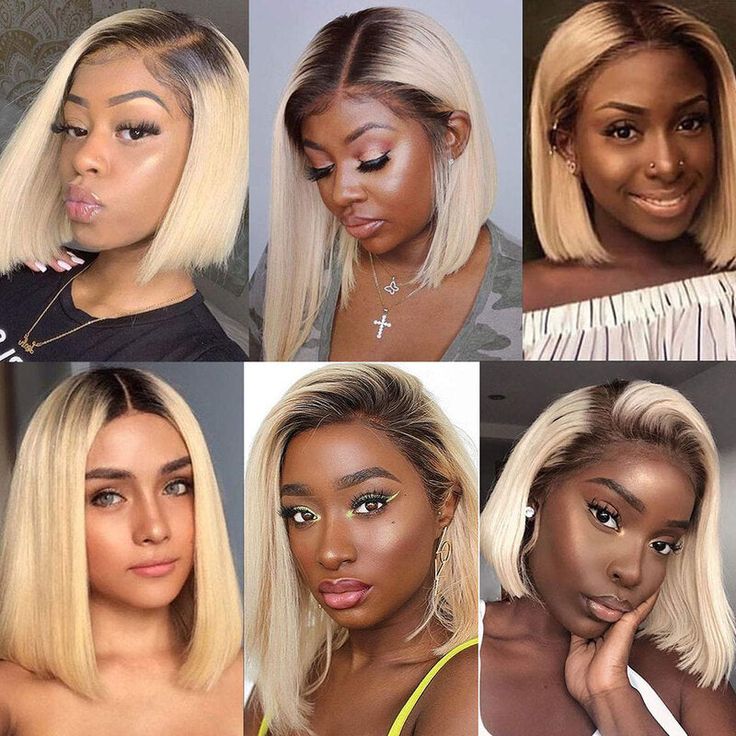 Short Straight Bob 1B/613 Ombre Blonde Colored 13x4 Closure Hair Wig