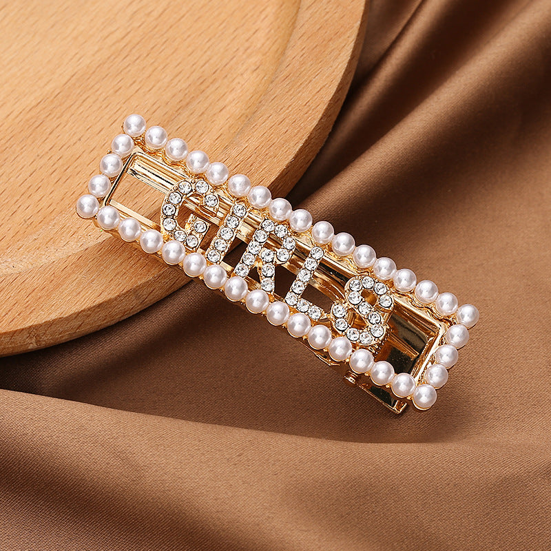 Fashion Women Girls Pearl Hair Clips Set Elegant Headwear Hairpins Barrettes Korea Design Hairpin Headband Hair Accessories New Crystal Shiny Rhinestones Word Letters Styling Tool Hairgrip Diamond Clips Clamp