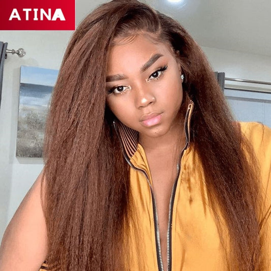 Brown Kinky Straight 13x4 Lace Frontal Human Hair Wigs
