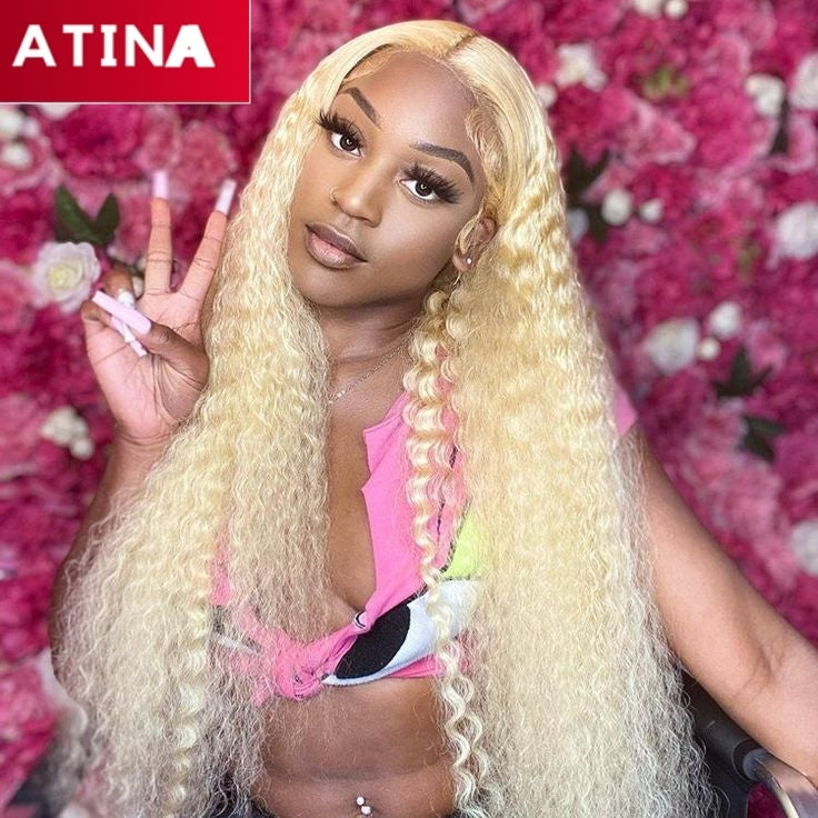 613 Blonde Color Deep Curly 13x4 Lace Front Human Hair Wigs