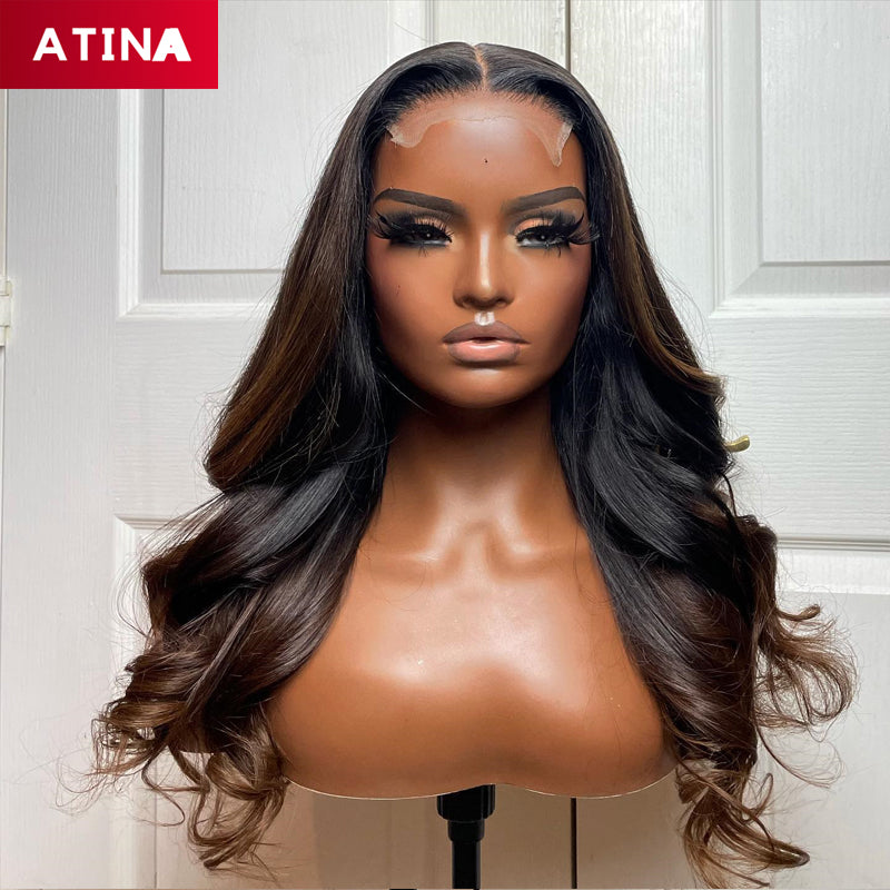 Body Wave Ombre Brown Glueless Wigs 4x4 Lace Closure Wigs