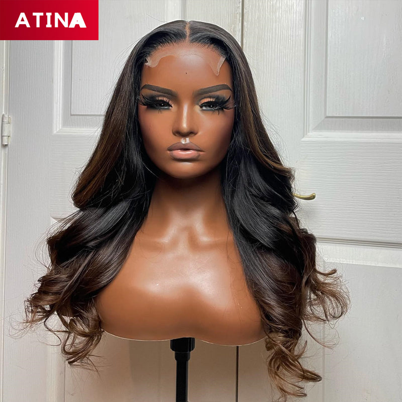 Body Wave Ombre Brown Glueless Wigs 4x4 Lace Closure Wigs
