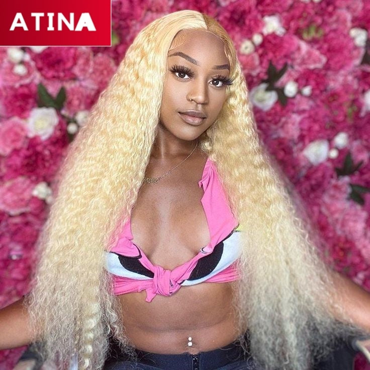 613 Blonde Color Deep Curly 13x4 Lace Front Human Hair Wigs