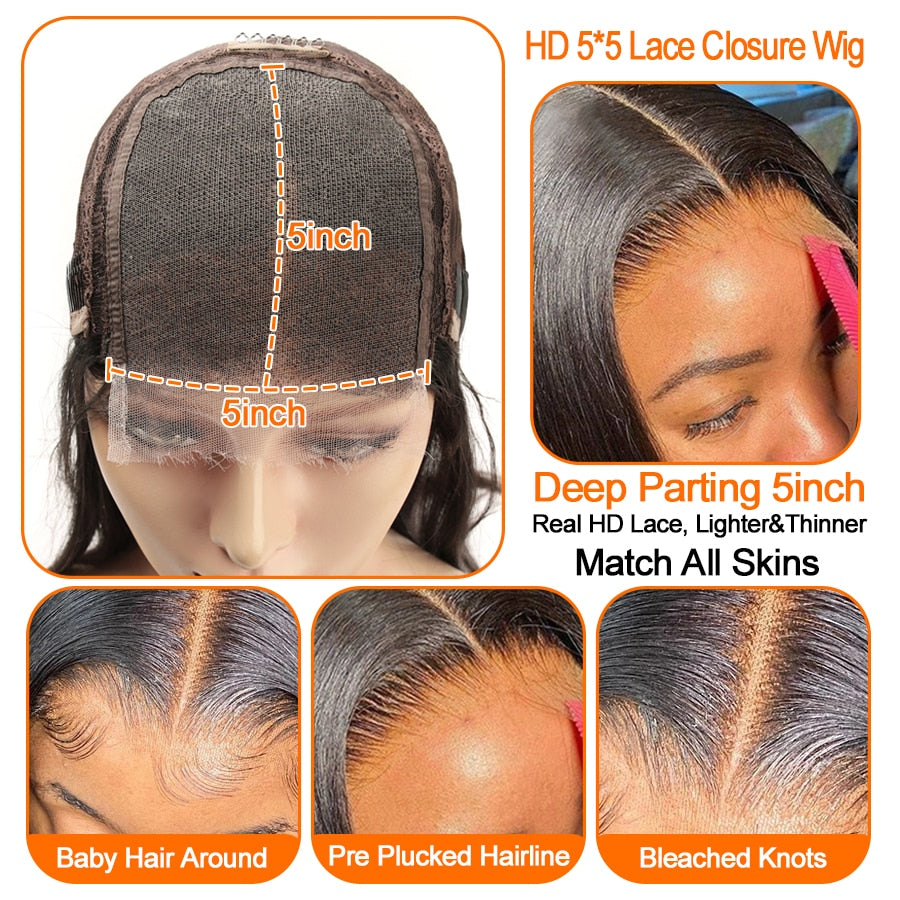 Ombre Blonde 5x5 Crystal HD Closure Real HD Human Hair Wigs Pre Plucked