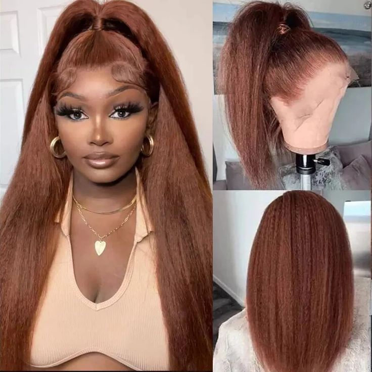 Brown Kinky Straight 13x4 Lace Frontal Human Hair Wigs