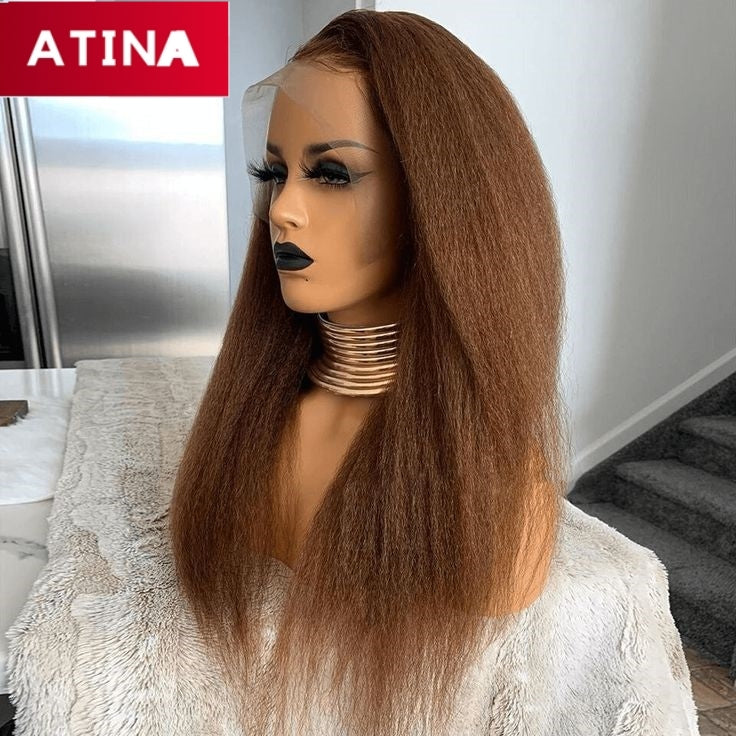 Brown Kinky Straight 13x4 Lace Frontal Human Hair Wigs