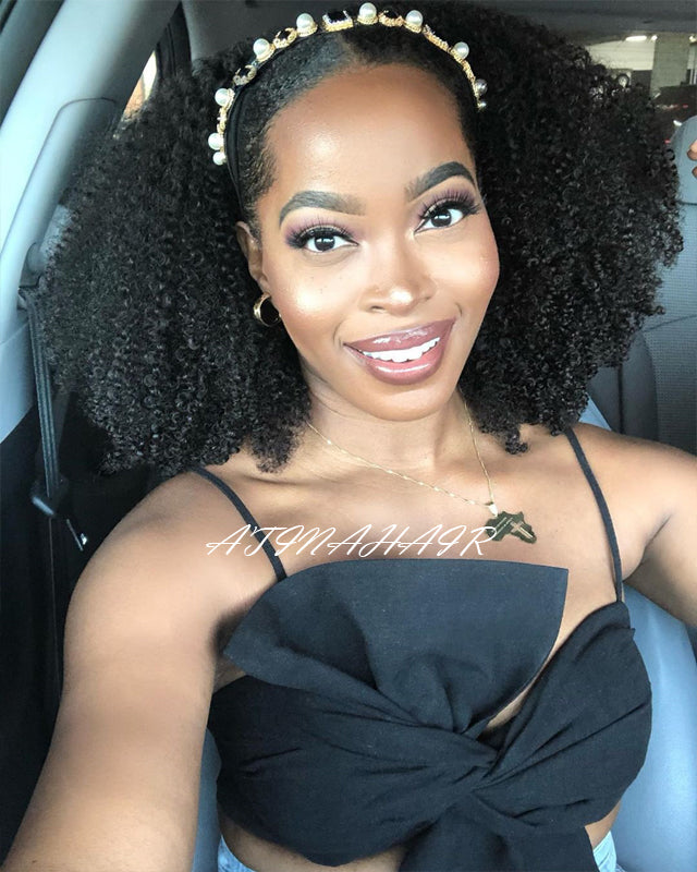 Atina Headband Wig 200 Density Afro Kinky Curly Human Hair Wigs Remy Peruvian Full Machine Made Wig For Women