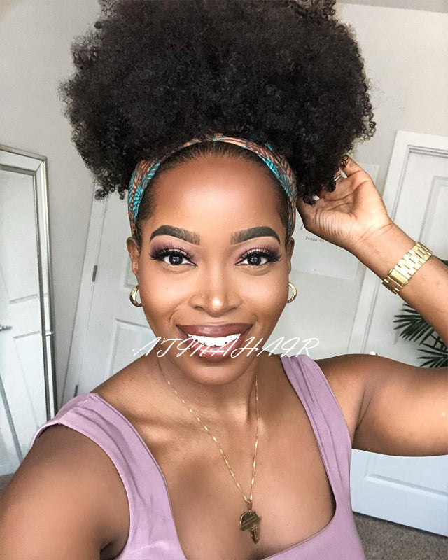 Atina Headband Wig 200 Density Afro Kinky Curly Human Hair Wigs Remy Peruvian Full Machine Made Wig For Women No Glue No Gel High Ponytail