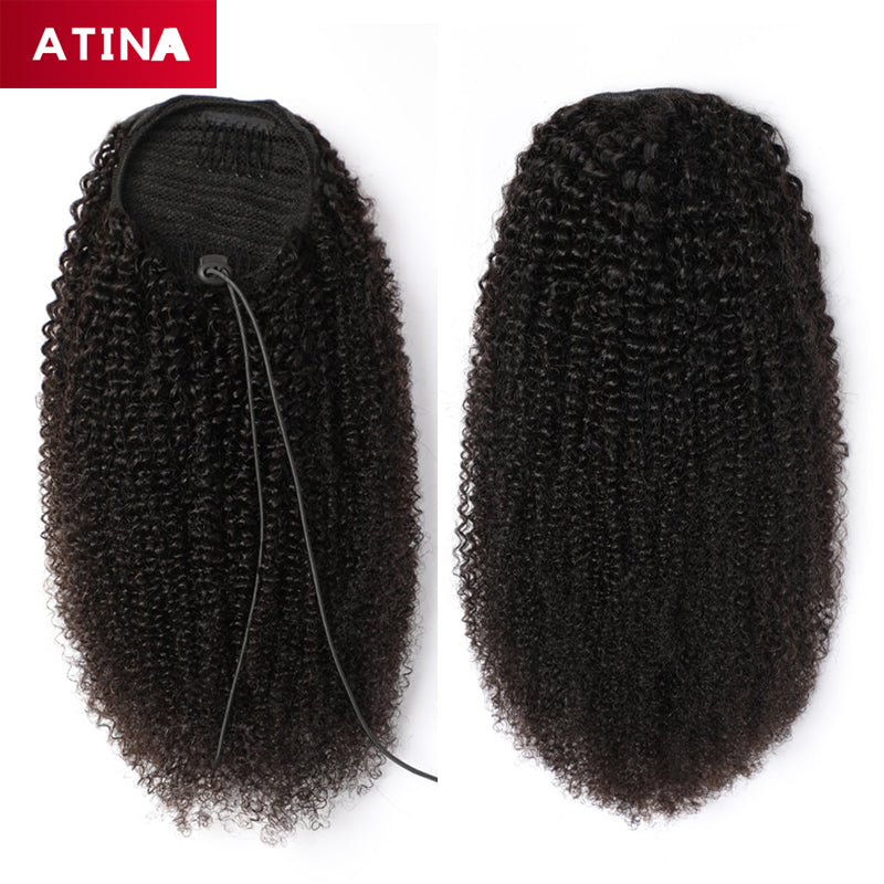 Drawstring Ponytails Afro Kinky Curly Hair Clip In Human Hair Extensions Ponytail