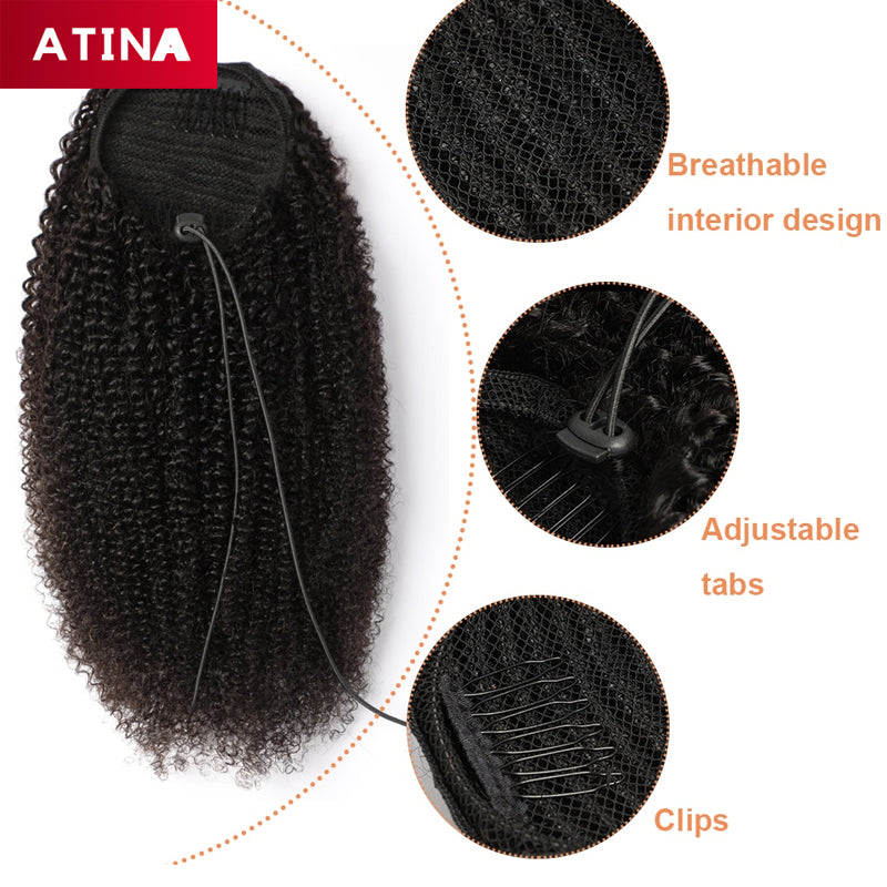 Drawstring Ponytails Afro Kinky Curly Hair Clip In Human Hair Extensions Ponytail
