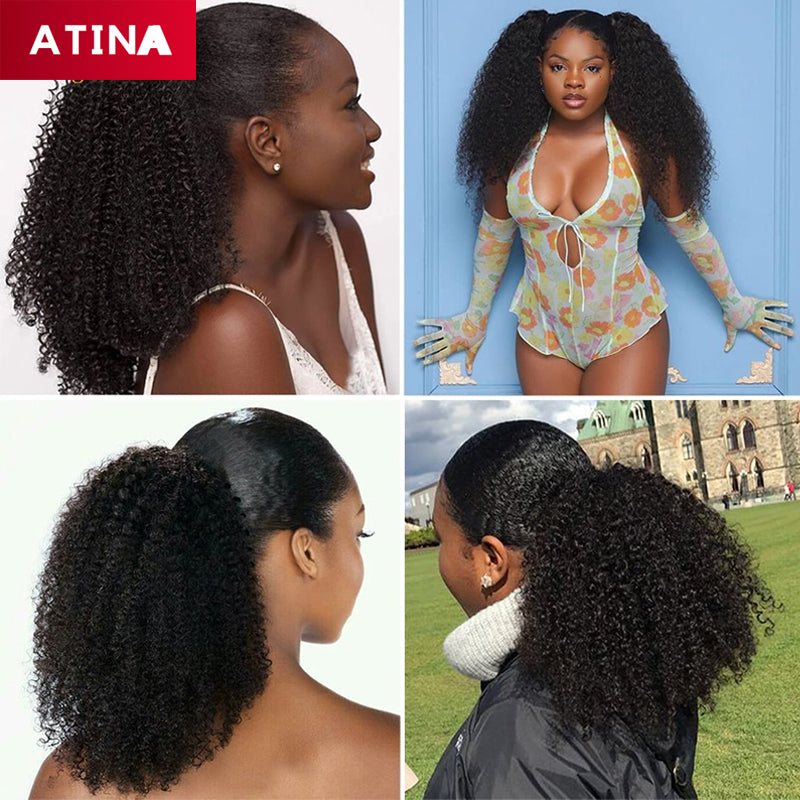 Drawstring Ponytails Afro Kinky Curly Hair Clip In Human Hair Extensions Ponytail