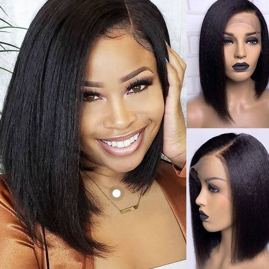Realistic Wig Curly Baby Hair Kinky Straight Bob Wig