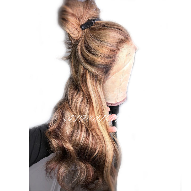 Mya Highlight Wig Hd Lace Wig Body Wave Wavy Pre Plucked 13x6 Lace Front Human Hair Wigs Atina Hair