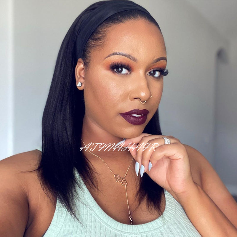Atina Wig Straight Human Hair Headband Wig 100% Human Hair Scarf Wig for Black Women Convenient With No Glue & No Sew In left