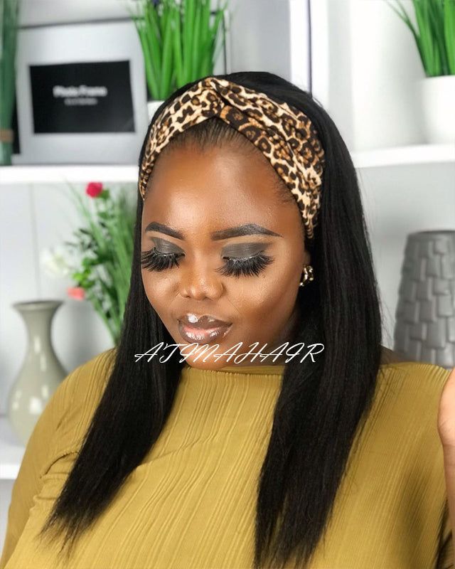 200% Density Kinky Straight Wig Human Hair HeadBand Wig Half Wigs Glueless For Black Women