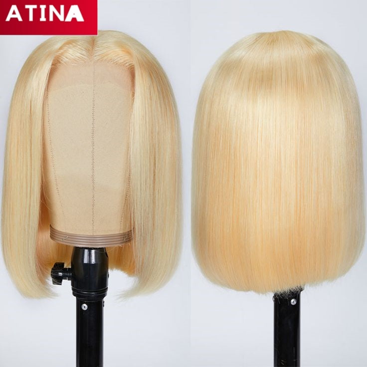 613 Blonde 13x4 Lace Front Human Hair Wigs Short Straight Bob Pre Plucked