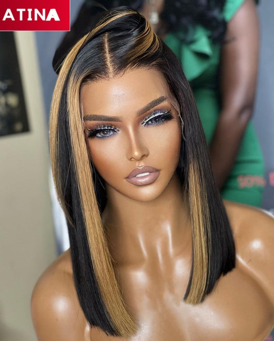 1B/27 Ombre Colored 13x4 Lace Front Wig Straight Short BOB Wigs 100% Human Hair