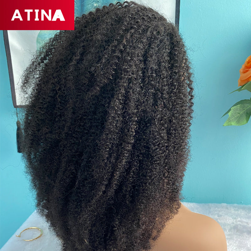 200 Density Afro Kinky Curly Human Hair Wigs Glueless Headband Machine Made Wig Natural Color Atina
