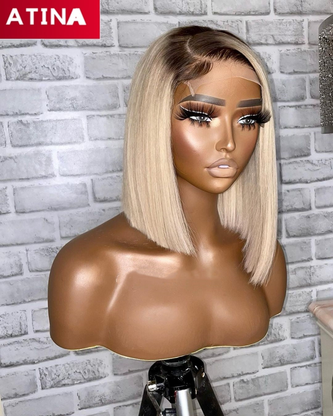 Short Straight Bob 1B/613 Ombre Blonde Colored 13x4 Closure Hair Wig