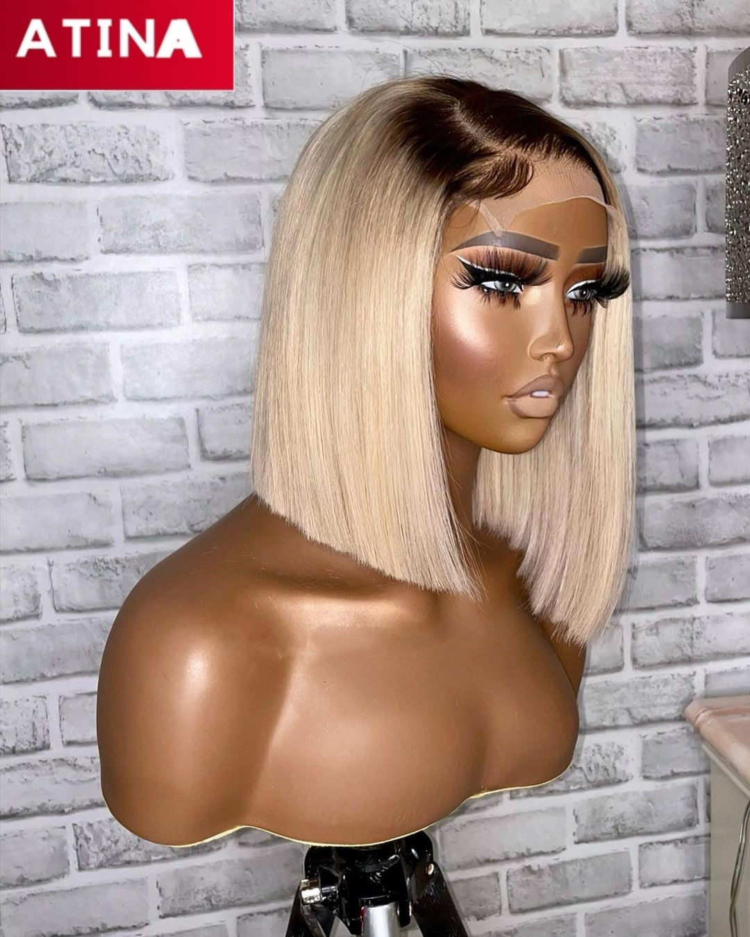 Short Straight Bob 1B/613 Ombre Blonde Colored 13x4 Closure Hair Wig