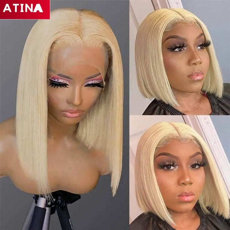 613 Blonde 13x4 Lace Front Human Hair Wigs Short Straight Bob Pre Plucked