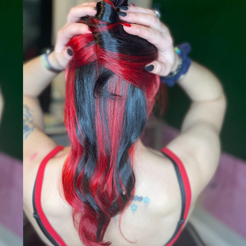 Black and Red Human Hair Wig Highlighted Colored 13x4 Lace Front Wigs Preplucked Bleached Knots Body Wave Atina