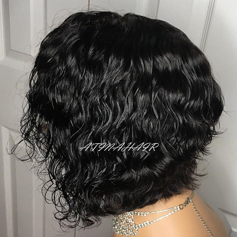 Glueless Short Bob Wig Brazilian Body Wave Human Hair Wigs 4X4 Lace Closure Wigs Pre Plucked Hairline for Women side