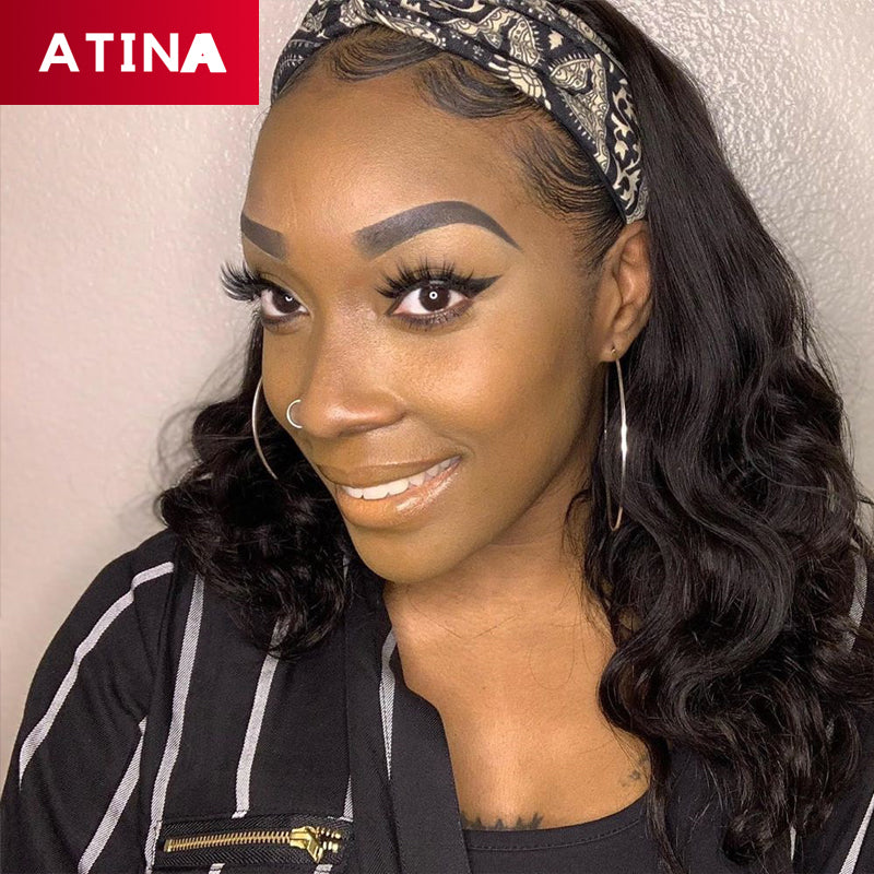 Headband Wig Human Hair Wigs With Headband Brazilian Body Wave Full Machine Made Wig For Black Women Atina side