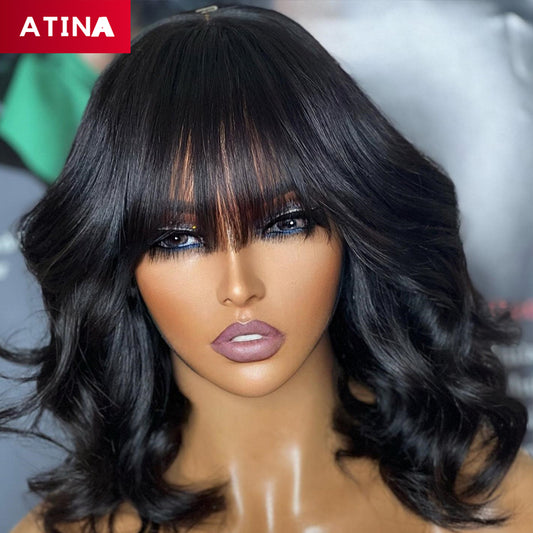 Affordable Body Wave Bob With Bangs Glueless 13x4 Lace Front Human Hair Wigs