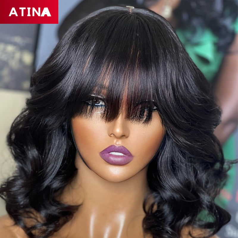Affordable Body Wave Bob With Bangs Glueless 13x4 Lace Front Human Hair Wigs