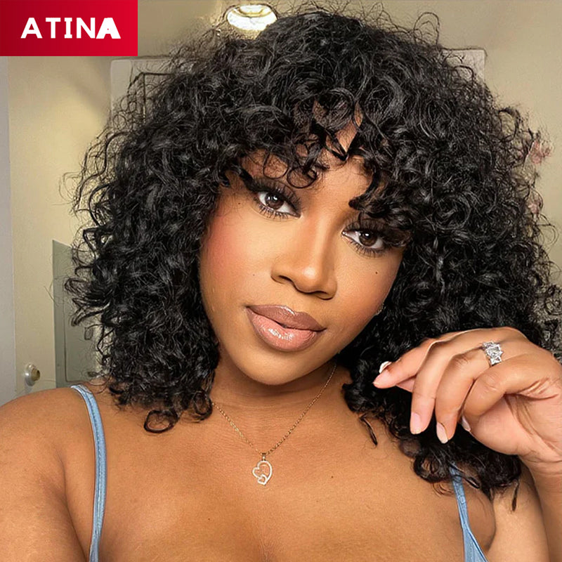 Curly Wig with Bangs 5x5 Closure Wig Glueless HD Crystal Lace Wigs