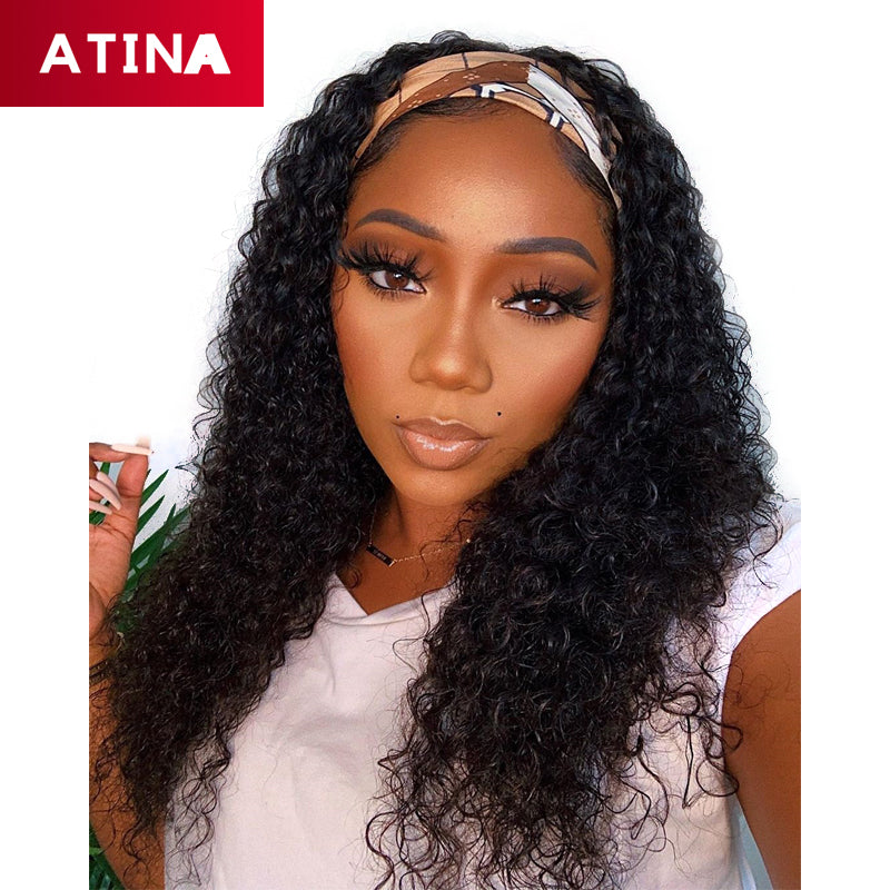 Curly Headband Wig Machine Made Human Hair Wigs Glueless No Lace Scarf Wig For Black Women Atina right