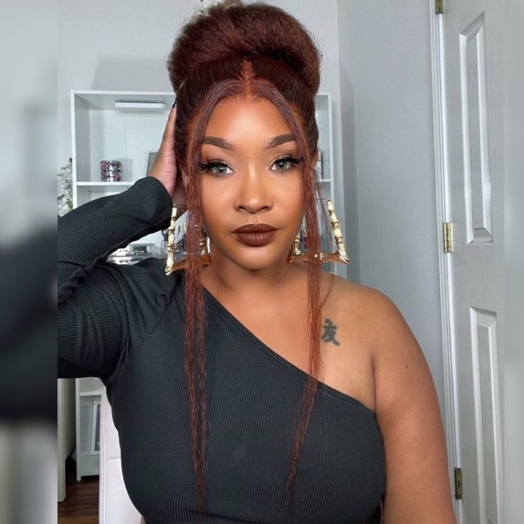 Reddish Brown Kinky Straight Hair Wig 360 Lace Frontal Wig Pre Plucked with Baby Hair
