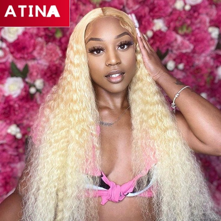 613 Blonde Color Deep Curly 13x4 Lace Front Human Hair Wigs