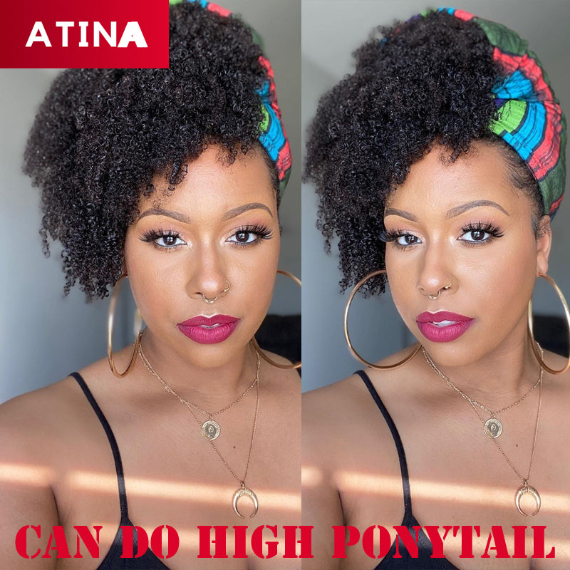 200 Density Afro Kinky Curly Human Hair Wigs Glueless Headband Machine Made Wig Natural Color Atina