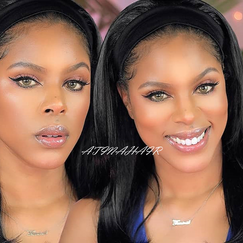 Beginner Friendly Lazy Girl Approved Human Hair Headband Wig Brazilian Headband Half Wig Machine Made Wigs Glueless200 Density for Black Women
