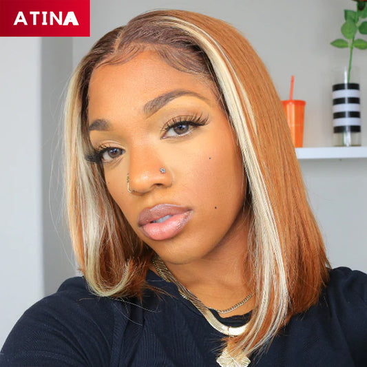 613 Highlight Brown and Blonde Silky Straight Bob Glueless Wigs