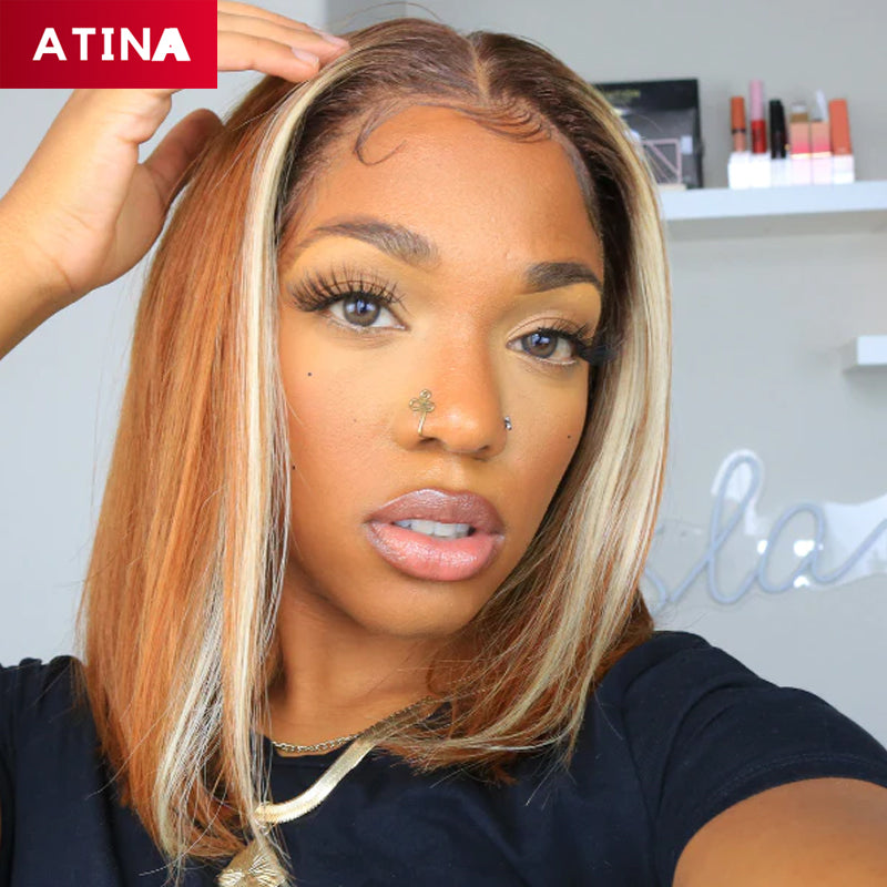 613 Highlight Brown and Blonde Silky Straight Bob Glueless Wigs
