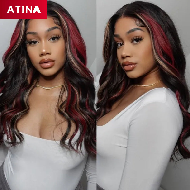 Red Blonde Highlight Body Wave Lace Front Wig Colored Human Hair Wigs