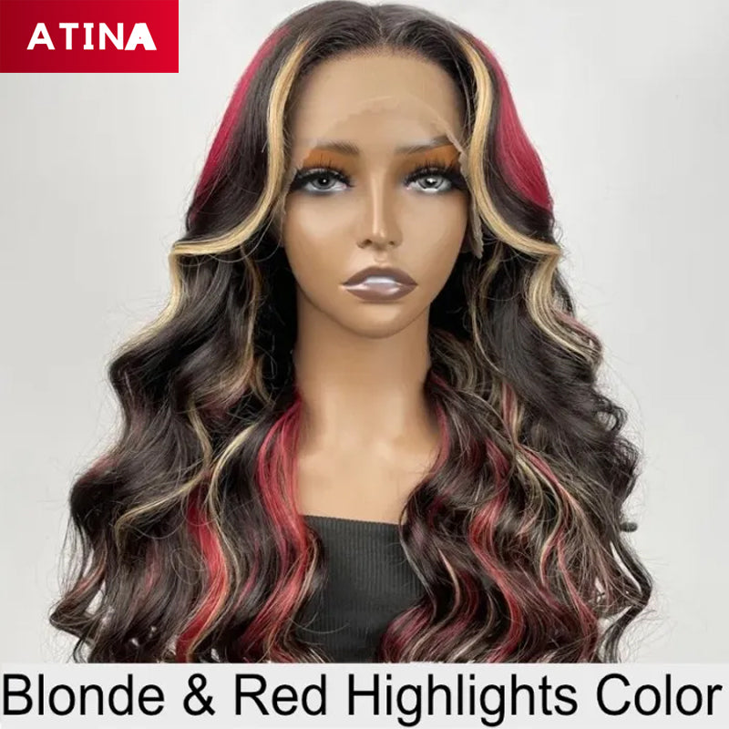 Red Blonde Highlight Body Wave Lace Front Wig Colored Human Hair Wigs