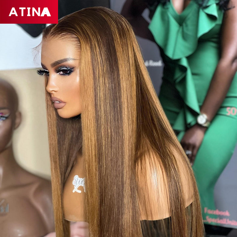 Highlight Honey Blonde Crystal HD Lace Straight 13x4 Lace Front Human Hair Wigs