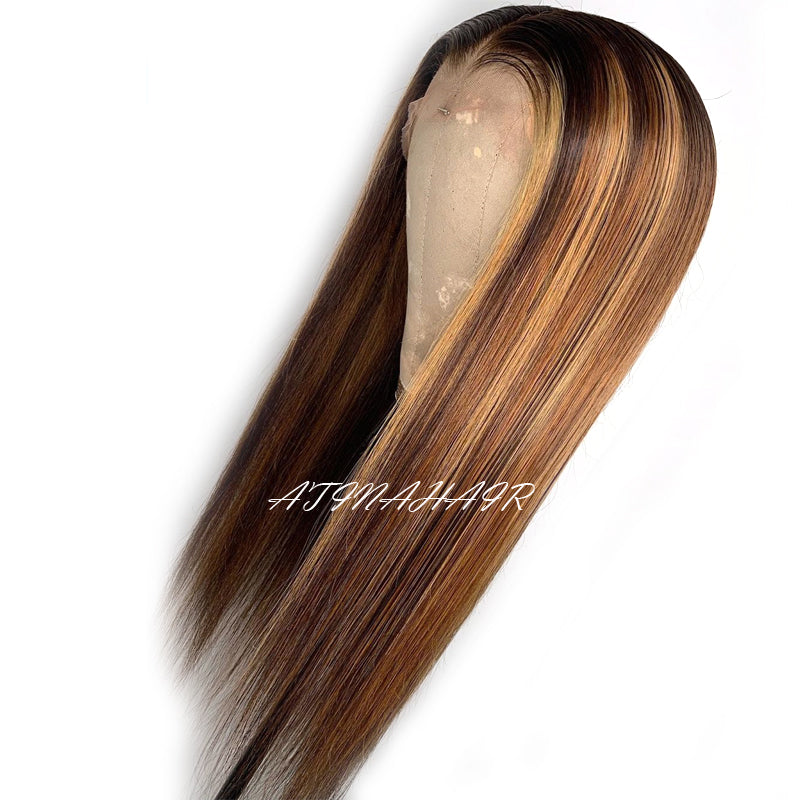 Atina Hair Highlight Hd Lace Frontal Wig Silky Straight Pre Plucked 13x6 Lace Front Human Hair Wigs left